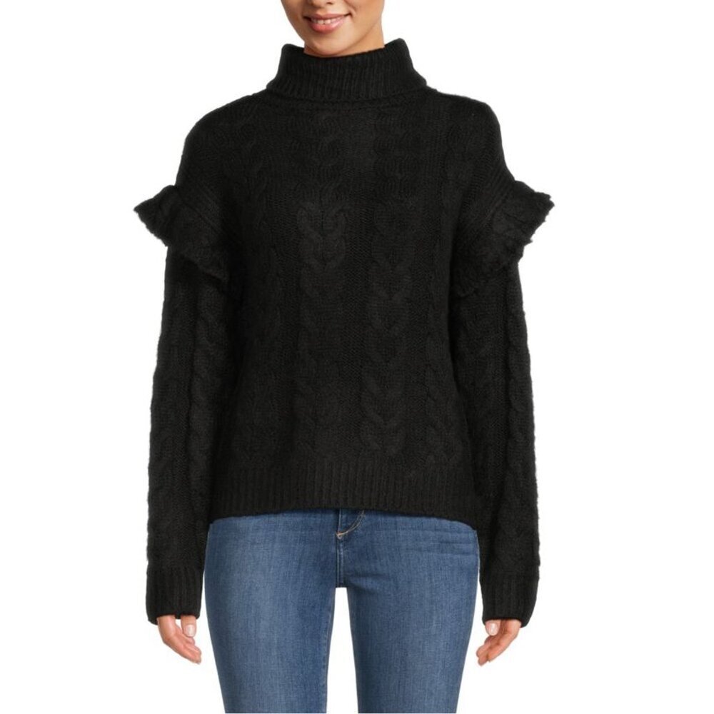 NWT New $278 Joe's Jeans Ruffle Sleeve Cable Knit Turtleneck Sweater Size S